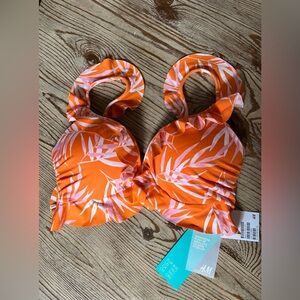 NWT H&M 36C Orange & White Ruffle Push Up Bikini Top